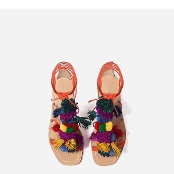 Pom Pom leather sandals, size 10 - Picture 3 of 9